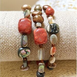 SILPADA Bracelets Set 3 Sterling 925 Coral Abalone Bronze Pearl B1695 TUSCAN SUN